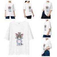 Áo Thun Tom and Jerry Unisex Trắng - Hoạt Hình Kinh Điển