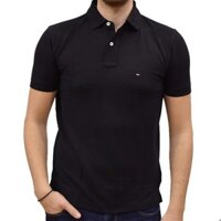 Áo Thun Tommy Hilfiger, Cổ Polo, Màu Đen Trơn, Logo Nhỏ Trước Ngực
