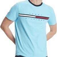 Áo Thun Tommy Xanh Cổ Tròn, Chữ Và Logo Ngang Ngực