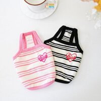 Áo Thun Trái Tim Sọc Hai Dây Cho Chó Mèo Vải Hàn Quốc Quần Áo Thú Cưng Cao Cấp Hàn Quốc Hiha Pets.