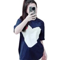 Áo thun trái tim trắng và trái tim đỏ-chát vải coton-đủ sai tùe 40-80kg Nữ Top Women Cotton Cổ Tròn