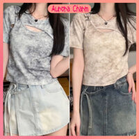 Áo thun trắng cổ tròn nữ - Dáng bó, thiết kế rách thời trang, chất liệu cotton mềm mại