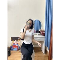 Áo thun trắng đen croptop nữa, cutout khoét cổ tôn dáng, croptop nữ ngắn tay khoét ngực quyến rũ