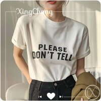 Áo thun trắng nữ tay ngắn cổ tròn chất cotton cao cấp đẹp thanh lịch in Don't Tell mã NXC84