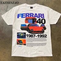 Áo thun trắng sành điệu YAZHINIAO in họa tiết Ferrari F40 mang tính biểu tượng, cổ tròn thông thường dành cho nam và nữ