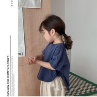 [Áo thun trẻ em] (2-14Y) Áo thun Cotton trơn trẻ em phong cách Hàn Quốc Áo thun ngắn tay mỏng mùa hè Unisex Boy Girl Top