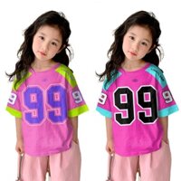 Áo thun trẻ em cỡ lớn SỐ 99 In hình Áo thun phong cách Hàn Quốc Áo sơ mi bé gái Áo sơ mi bé trai thấm mồ hôi Babi Mama [Size 90-150]