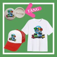 Áo thun trẻ em in hình hoạt hình Tayo the Little Bus bé trai bé gái, Kèm mũ lưỡi trai nhiều màu sắc, Kèm huy hiệu