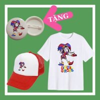 Áo thun trẻ em mẫu Rạp xiếc kỹ thuật số tuyệt vời Pomni Zooble Jax Caine Rapatha Kinger-Kèm mũ lưỡi trai-Kèm Huy hiệu