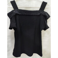 Áo thun trễ vai đính hạt lấp lánh nơ điệu đà