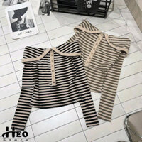 Áo thun trễ vai đường kẻ ngang mặc được kiểu cổ V đẹp Top Women  [HÀNG ĐẸP LOẠI 1]