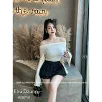 Áo thun trễ vai/áo kiểu nữ tay dài ống loe chất vải Cotton lạnh form dài ôm dáng cực xinh