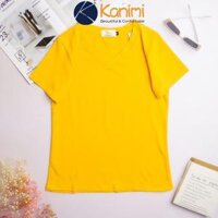 Áo thun trơn cổ tim nữ chất 4 chiều 100 cotton đẹp nhất ngành Kanimi - AN04 - Vàng,M