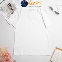 Áo thun trơn cổ tim nữ chất 4 chiều 100 cotton đẹp nhất ngành Kanimi - AN04 - Trắng,M