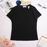 Áo thun trơn cổ tim nữ chất 4 chiều 100 cotton đẹp nhất ngành Kanimi - AN04 - Đen,M