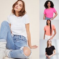 Áo thun trơn cổ tròn zara basic cotton sượt organic