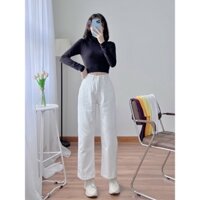 Áo thun trơn croptop nữ tay dài cổ lọ ôm body