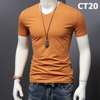 Áo thun trơn nam cổ tim hàng VNXK nhiều màu thời trang - Vàng bò,2XL  79kg - 89kg