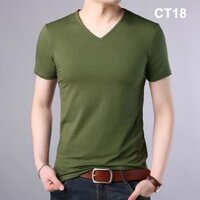 Áo thun trơn nam cổ tim hàng VNXK nhiều màu thời trang - Xanh rêu,XL  70kg - 78kg