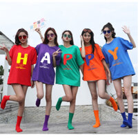 Áo thun trơn nhiều màu , in chữ Happy, áo đi biển, đồng phục đi biển,team building, vải cotton nhập , Unifamwear