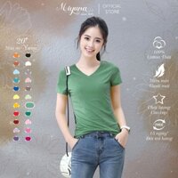 Áo Thun Trơn Nữ, Áo Cổ Tim Màu Xanh Đậu MIYUNA , Chất Vải Thun Thái Xịn Đẹp Mịn Mát