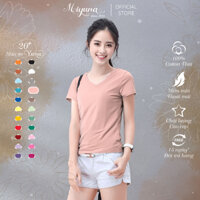 Áo Thun Trơn Nữ Cổ Tim Màu Hồng Tây, Áo Thun Thái Trơn YUNA