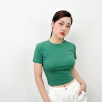Áo Thun Trơn Nữ Croptop Ôm Body với Chất Liệu Thun Cotton Co Giãn 4 Chiều, Màu Sắc Đa Dạng: Đen, Trắng, Vàng Chanh, Sen,