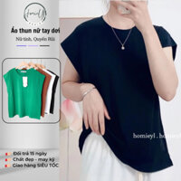 Áo thun trơn nữ trắng tay dơi form vừa HL240 Homieyl cổ tròn cộc tay ngắn basic cao cấp đẹp, áo phông nữ trơn đen cotton