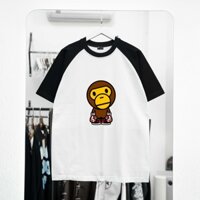 Áo thun TRƠN RAGLAN BAPE , Áo thun unisex nam nữ form rộng oversize chất liệu 100% Cotton