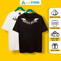 Áo Thun Unisex Cotton Angel Devil Form Rộng Tay Lỡ Nam Nữ Có Big Size | LẠ STORE