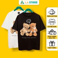 Áo Thun Unisex Cotton Gấu Teddy Cặp Đôi Form Rộng Tay Lỡ Nam Nữ Có Big Size | LẠ STORE