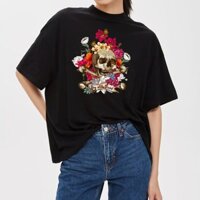 Áo thun unisex đầu lâu với hoa "Day of the dead" cực vintage size XS-3XL 100% cotton