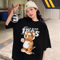 Áo Thun Unisex Form rộng HY KOREA Tiger Bear  cotton 75% tay lỡ