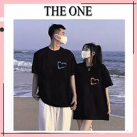 Áo thun unisex form rộng tay lỡ nam nữ tim hồng vải cotton dày dặn, co giãn COUPLE HT XMCH