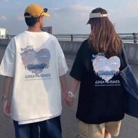Áo thun unisex form rộng tay lỡ nam nữ TIM NÚI vải cotton dày dặn, co giãn COUPLE HU