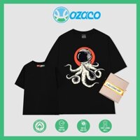 Áo thun unisex HAZACO áo thun cotton phi hành gia bạch tuột trắng áo thun tay lỡ unisex 100% cotton vải dày mát PH033