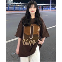 Áo Thun Unisex Nam Nữ Tay Lỡ Form Rộng Chữ U Màu Nâu Cotton Cotton