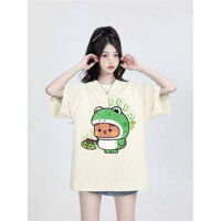 Áo thun unisex tay lỡ in hình Bubu Dudu mặc bộ đồ con ếch xanh vui nhộn cute