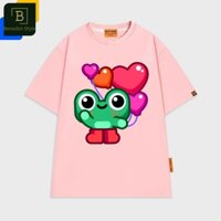 Áo thun unisex tay lỡ in hình Ếch xanh baby mang giày đỏ cầm chùm bong bóng hình trái tim cute meme Frog shirt BND821