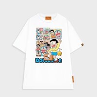 Áo thun unisex tay lỡ in hình truyện tranh mèo máy Doraemon Nobita và các bạn vui nhộn