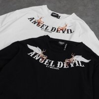 Áo thun unisex tay lỡ nam nữ form rộng ,áo phông phong cách Angel Devil basic tee phong cách đường phố A500