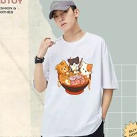 Áo Thun Unisex Tay Lỡ Oversize Form Rộng Mèo Otaku Mì Ramen Nhật Bản Anime SODAVA Siêu Sales JAP202111178