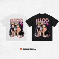 Áo Thun Vintage Ca Sĩ Hàn Quốc Jisoo 1 Tay Lỡ Unisex - Đen/Trắng Cổ Tròn | Blackwork