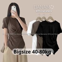 Áo Thun xoắn eo cổ tròn MiSoul BigSize , Áo phông  nữ Banamo Fashion áo thun trơn cổ tròn nhúm eo vạt chéo