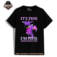 Áo Thun Xuất Mỹ Unisex Grumpy Dragon Hug Dungeon it’s Fine i’m fine Everything’s fine T Shirt