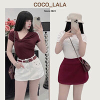 Áo thun zip cộc tay kiểu lệch vai form ôm body co giãn,phong cách trẻ trung,sang chảnh