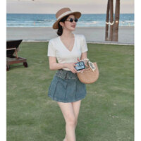 Áo Thun Zip Nữ Dáng Ôm Cổ V Mềm Mịn Co Giãn