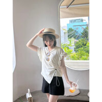 Áo thun zip tay bèo rút dây chéo