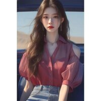 Áo tiên nữ nhẹ nhàng trưởng thành độc đáo dành cho người thích hợp mùa hè Áo Sơ Mi Voan Lệch Vai màu đỏ xinh đẹp cao cấp sang trọng nhẹ nhàng cho nữ