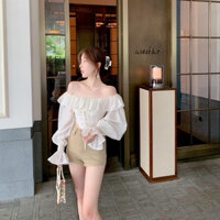 ÁO TIỂU THƯ TRỄ VAI BÁNH BÈO DÁNG CROPTOP HÀN QUỐC